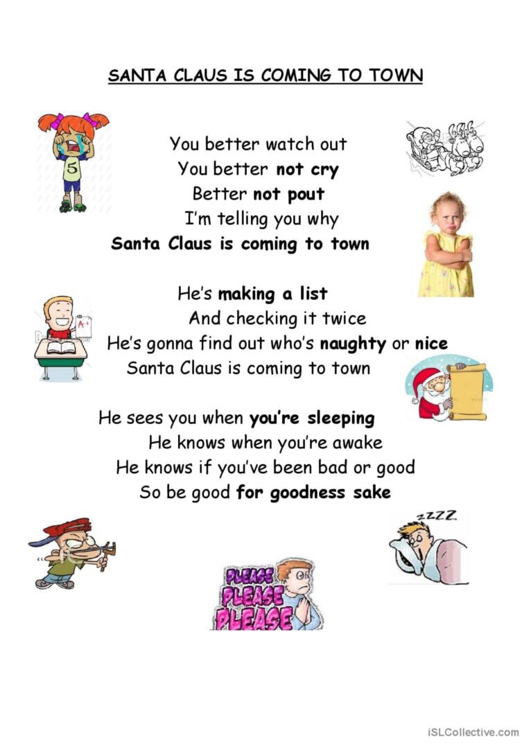 Santa Claus Is Coming To Town English ESL Worksheets Pdf Doc