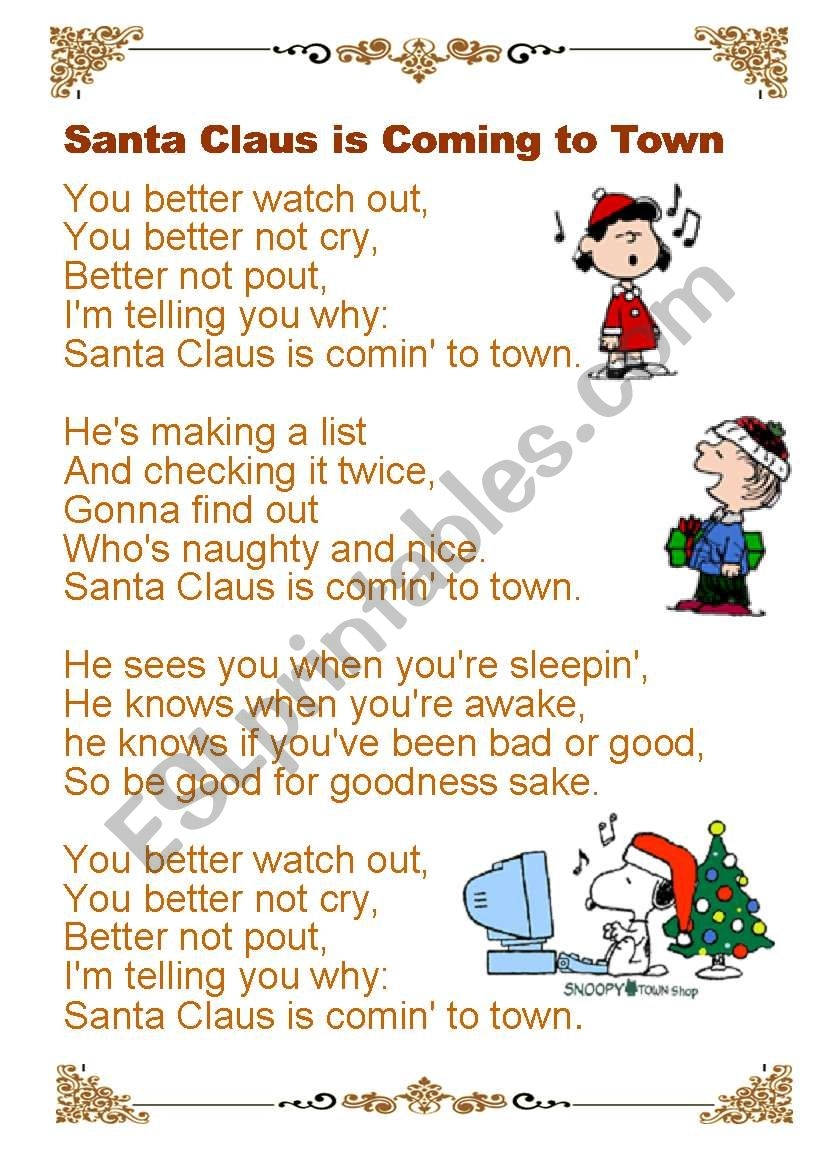 Santa Claus Is Coming To Town ESL Worksheet By Fatfatrea