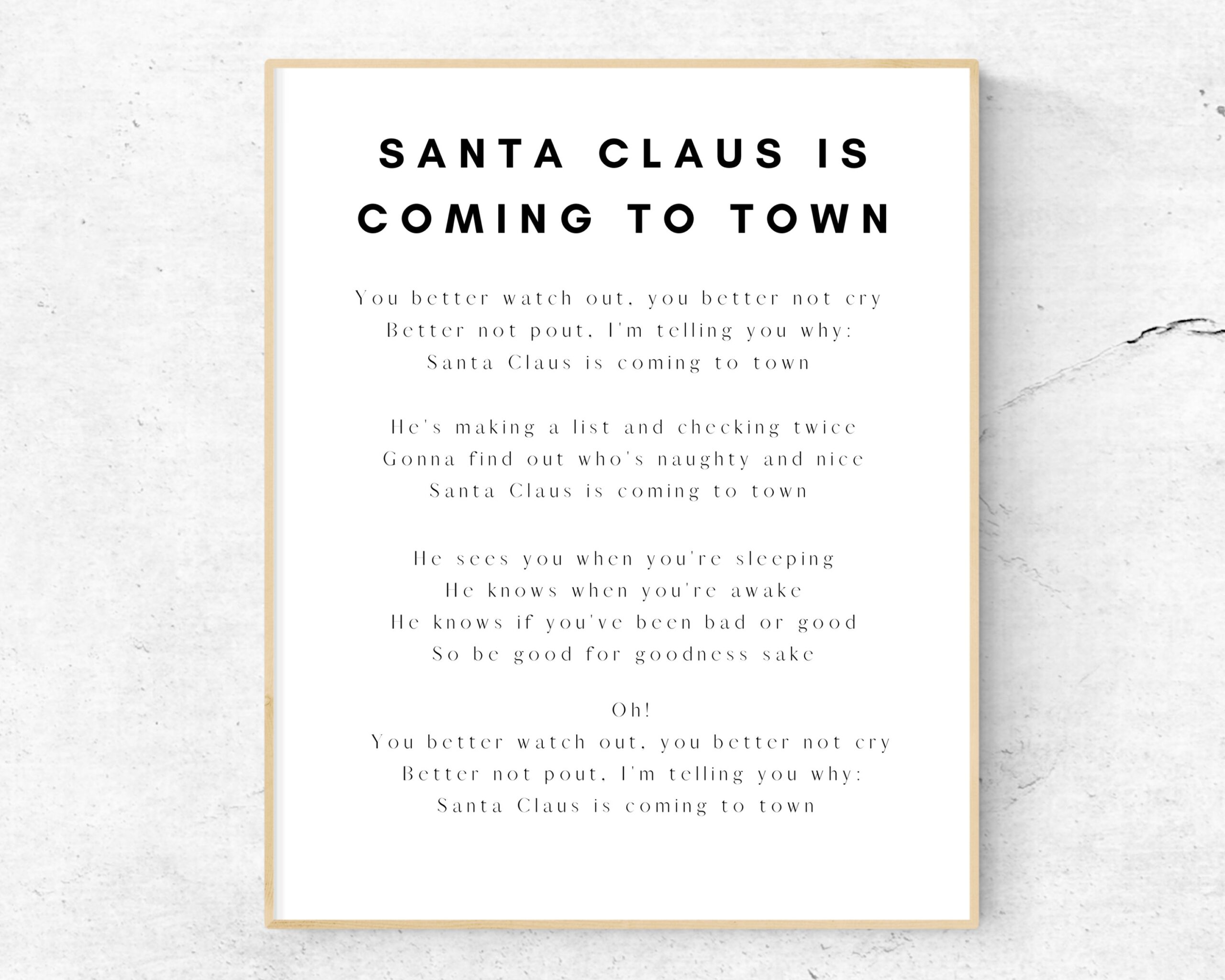 Santa Claus Is Coming To Town Sign Christmas Song Printable Santa Claus Song Christmas Lyrics Christmas Printable Xmas Wall Art Quote Etsy Israel