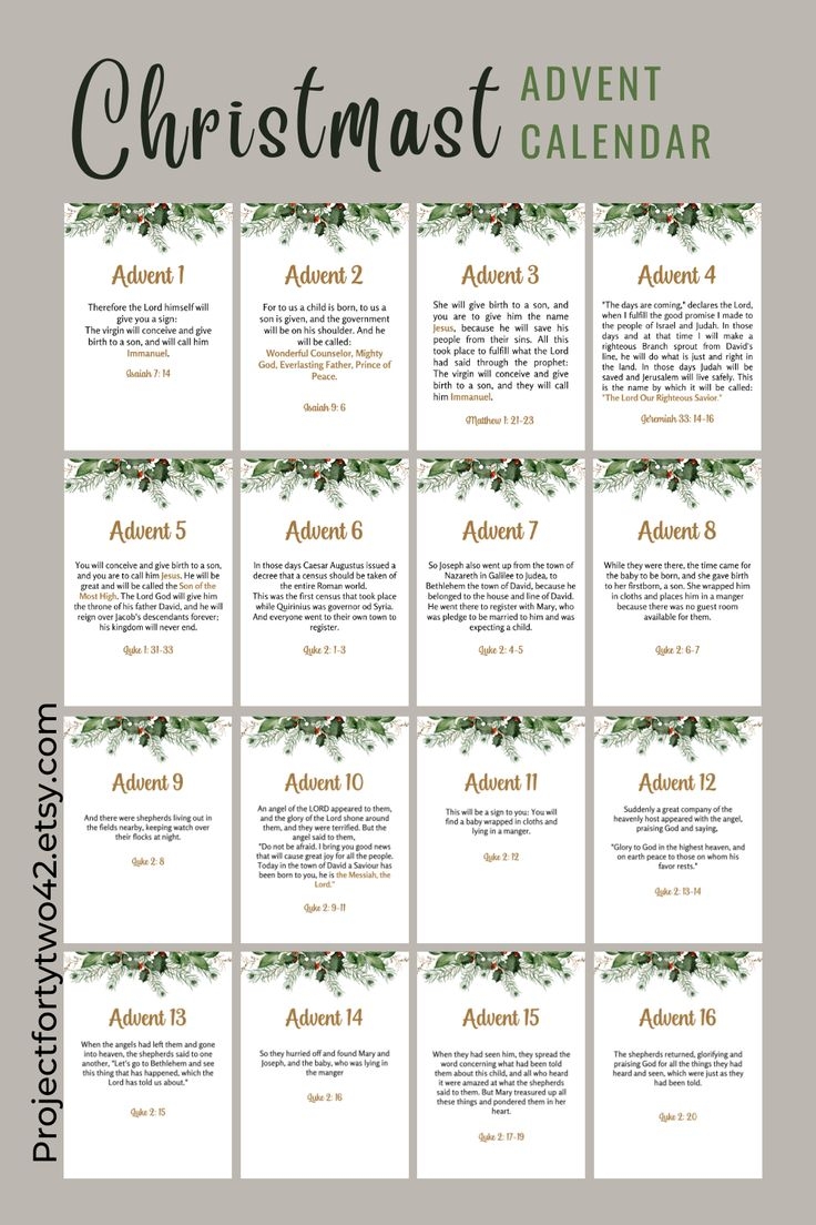 Scripture Advent Calendar For Printable Christmas Countdown Bible Verse Card For Christmas 25 Days Of Christmas Advent Scripture Etsy Verses For Cards Advent Scripture Bible Verse Cards