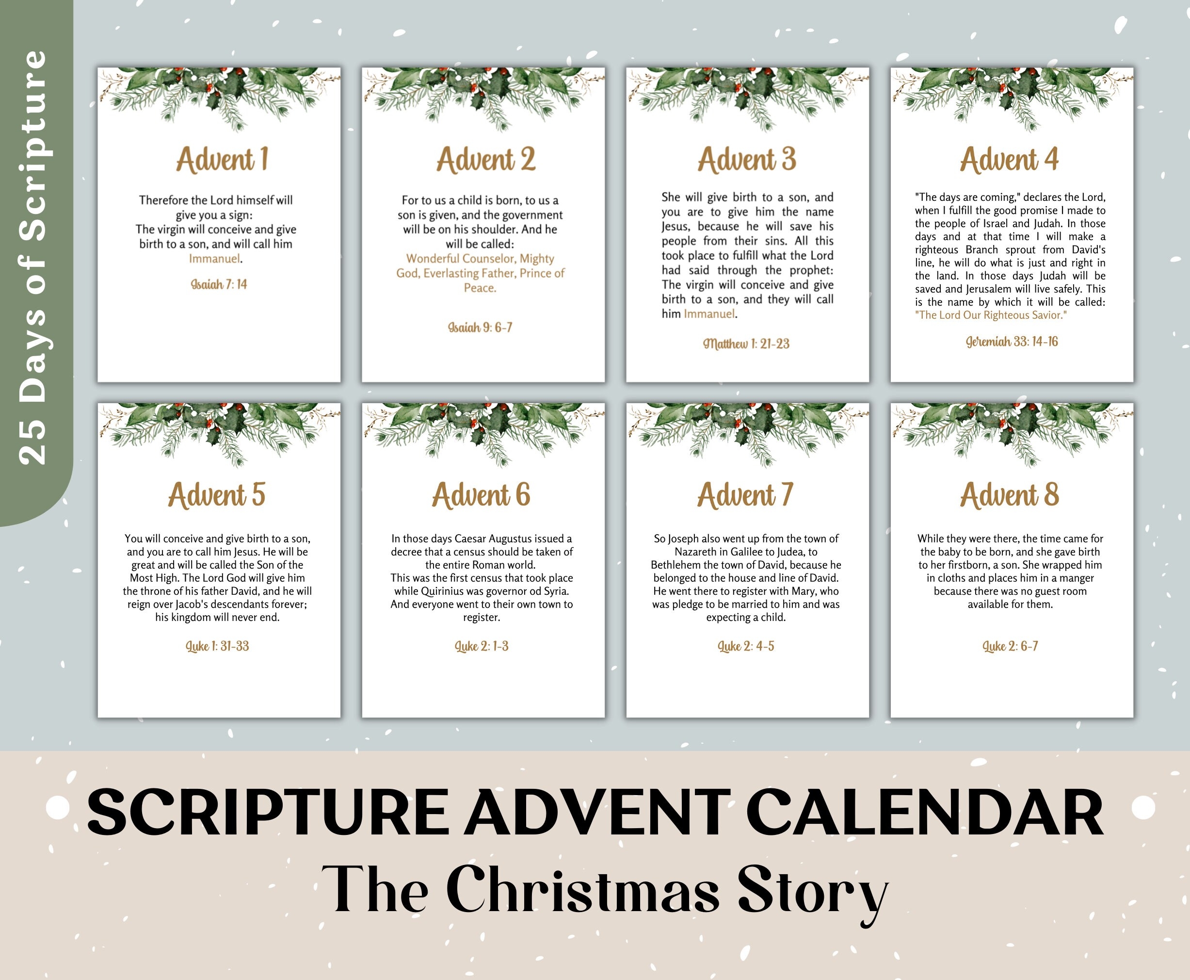 Scripture Advent Calendar For Printable Christmas Countdown Bible Verse Card For Christmas 25 Days Of Christmas Advent Scripture Etsy