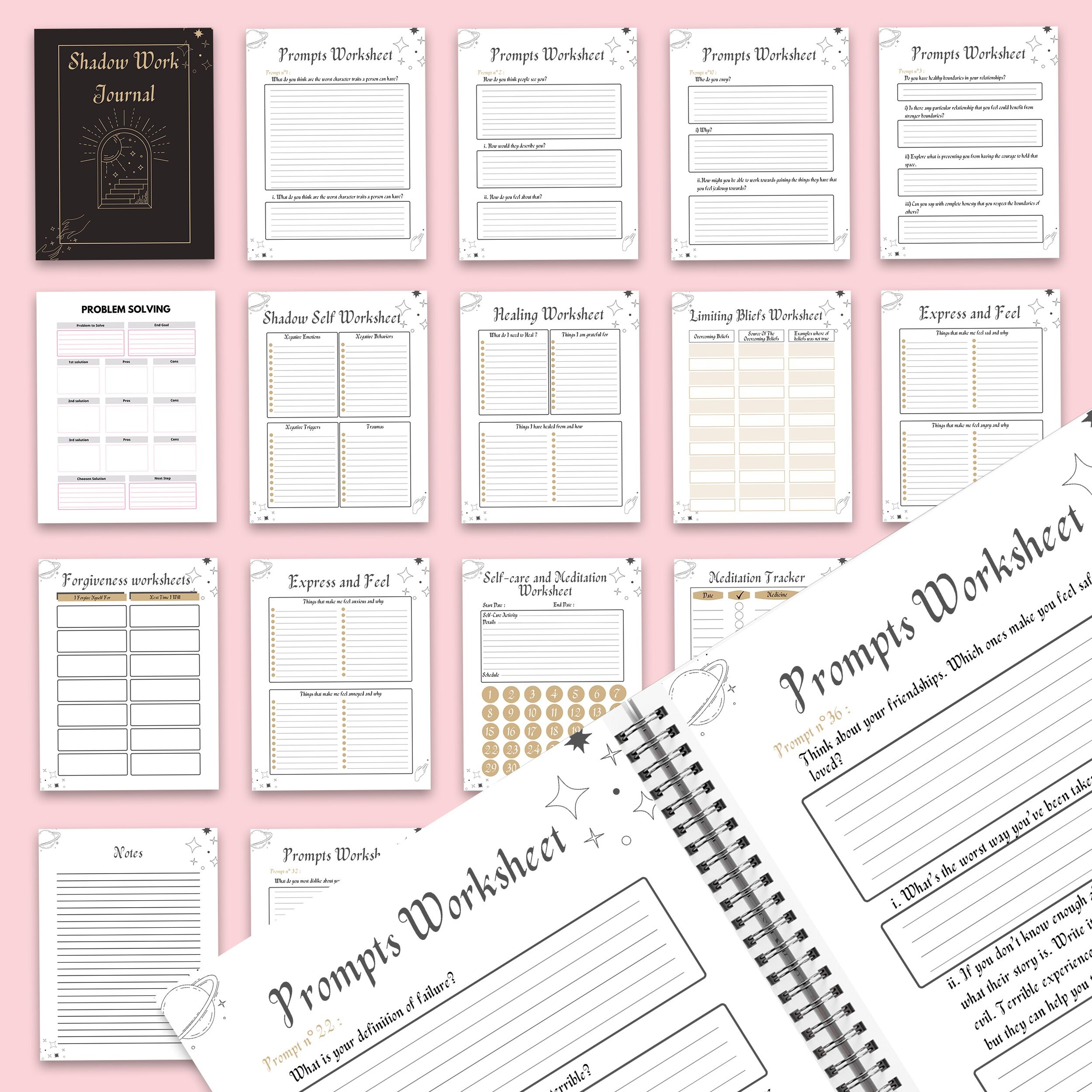 Shadow Work Guided Journal With Prompts 100 Pages PDF 8 5x11 Printable Planner COMMERCIAL Use Planners Weekly