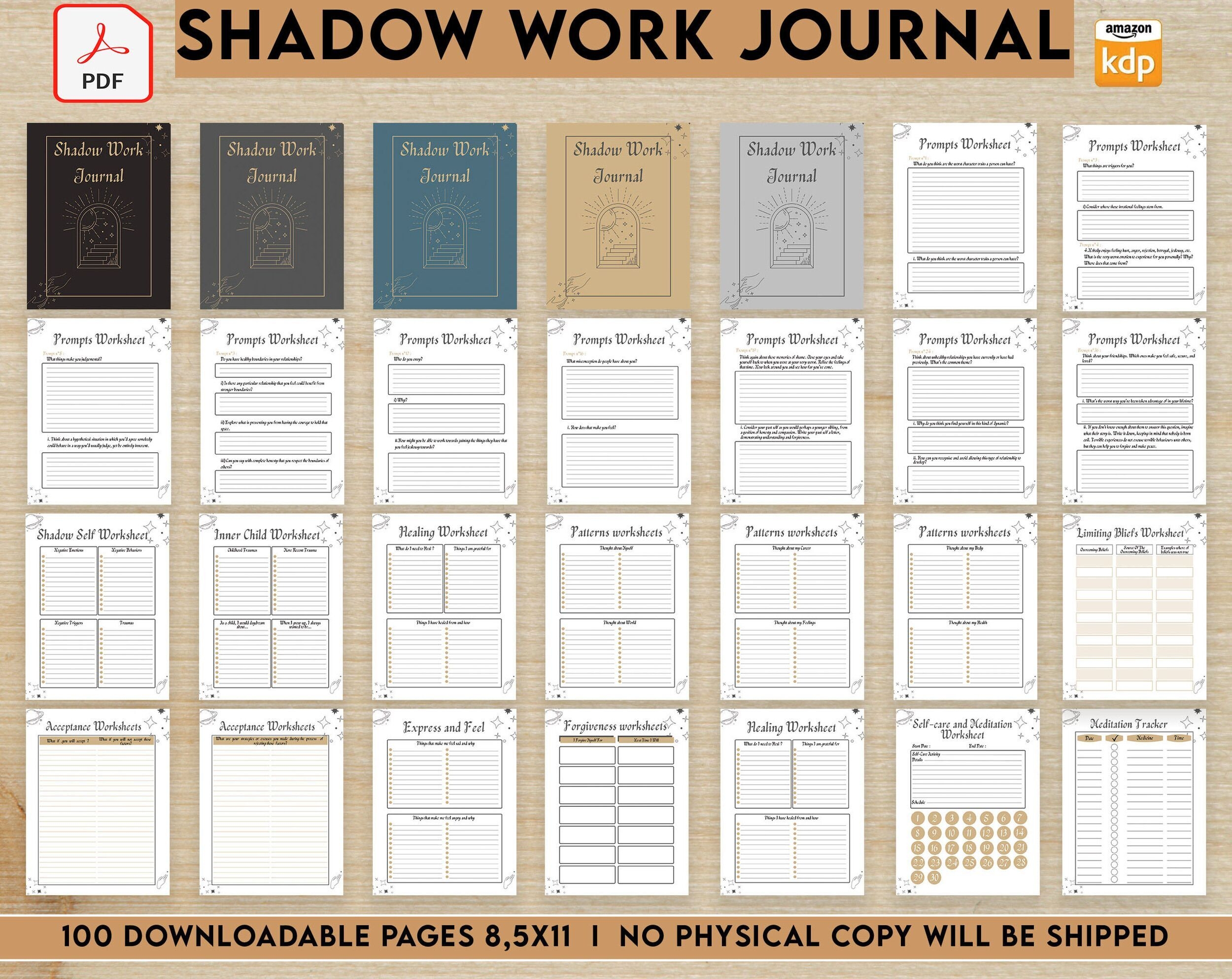 Shadow Work Guided Journal With Prompts 100 Pages PDF 8 5x11 Printable Planner COMMERCIAL Use Planners Weekly
