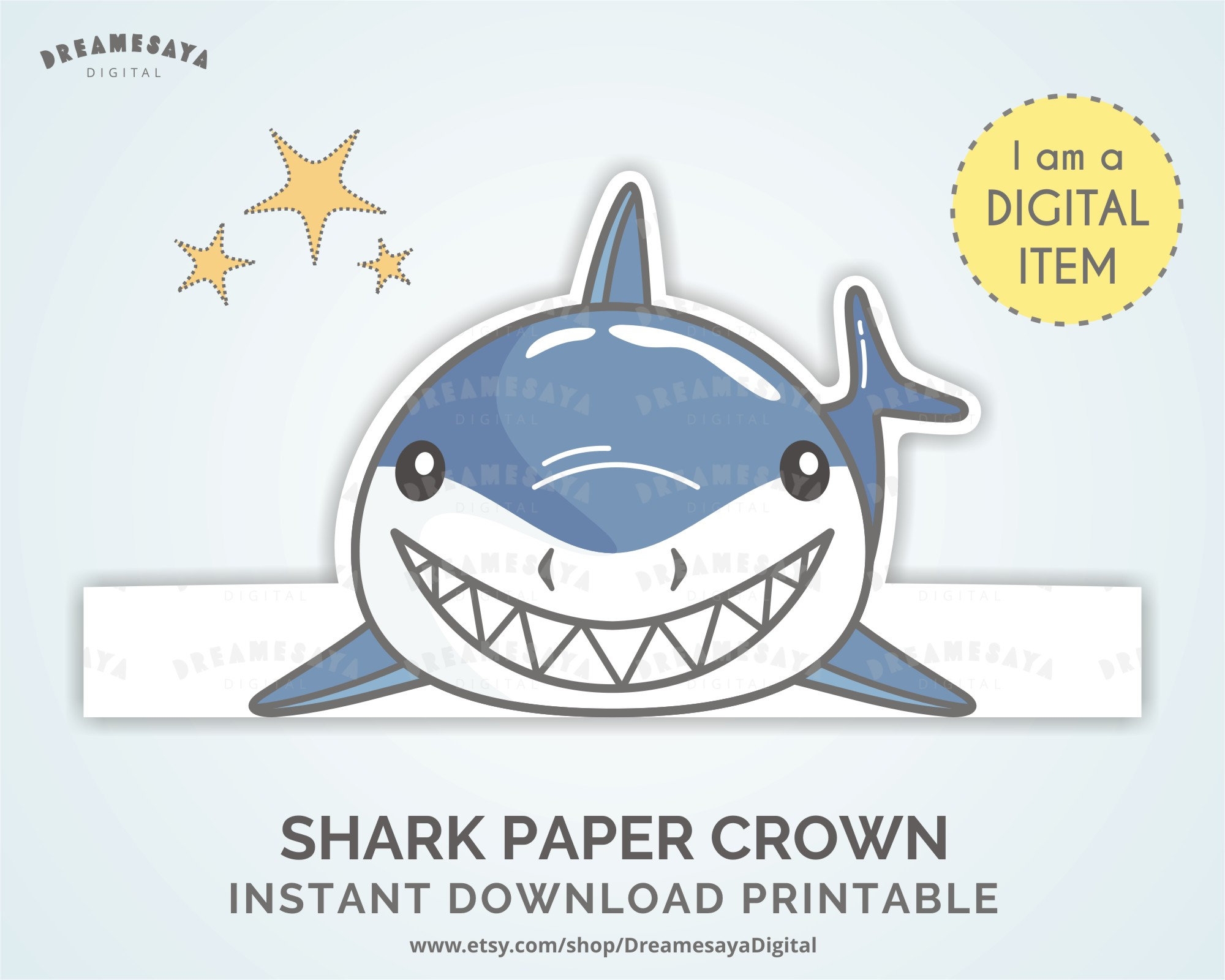 Shark Paper Crown Printable Downloadable Shark Paper Hat JPG PDF Simple Kids Craft Activity Ocean Animal Headpiece DIY Etsy