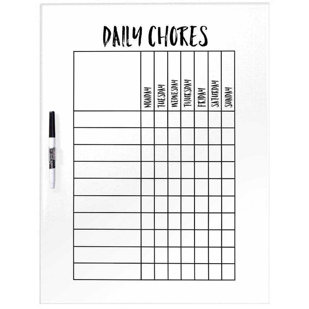 Simple Daily Chore Chart Dry Erase Board Zazzle