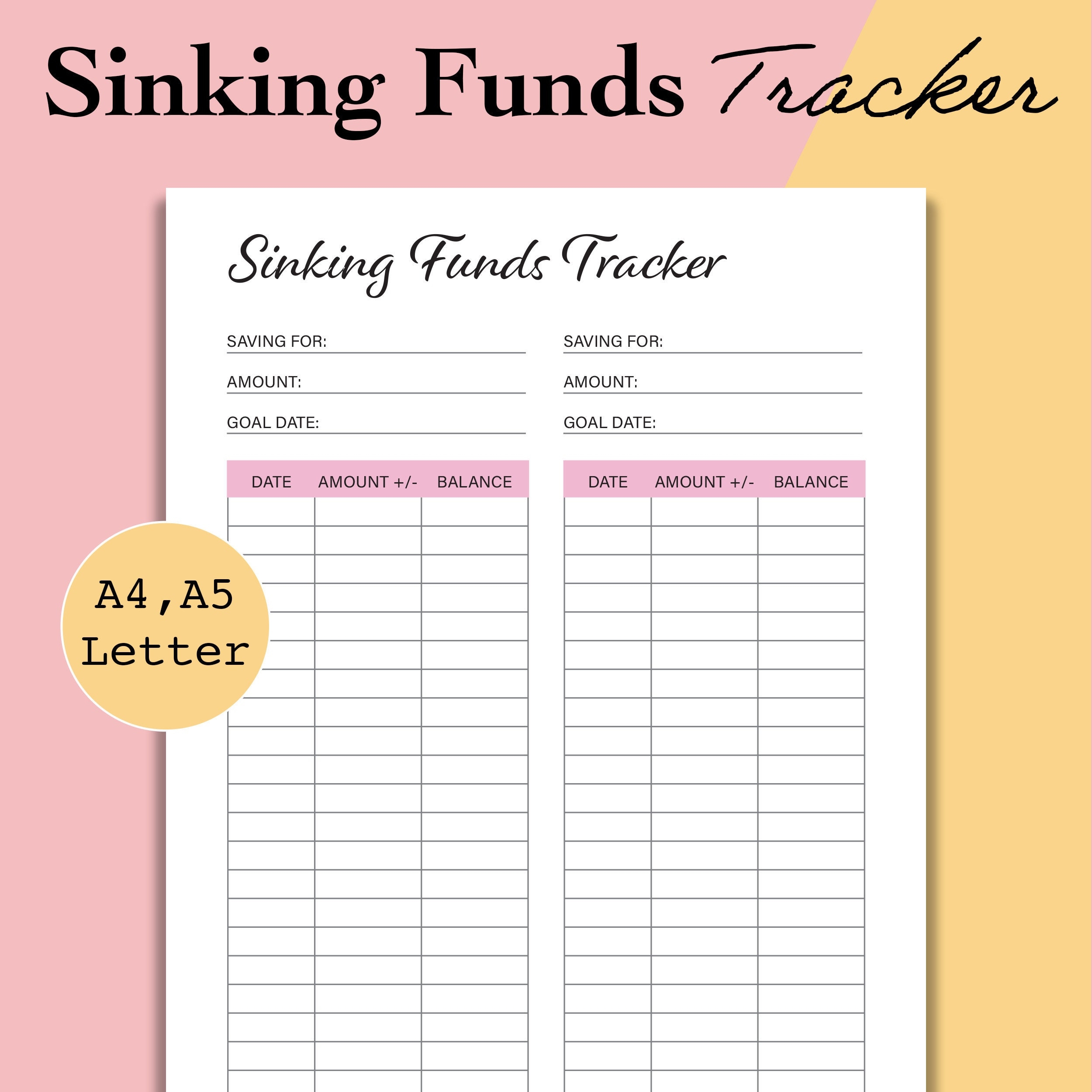 Sinking Funds Tracker Printable Savings Tracker Template Savings Goal Tracker Savings Worksheet Insert Dave Ramsey A5 A4 Letter Etsy