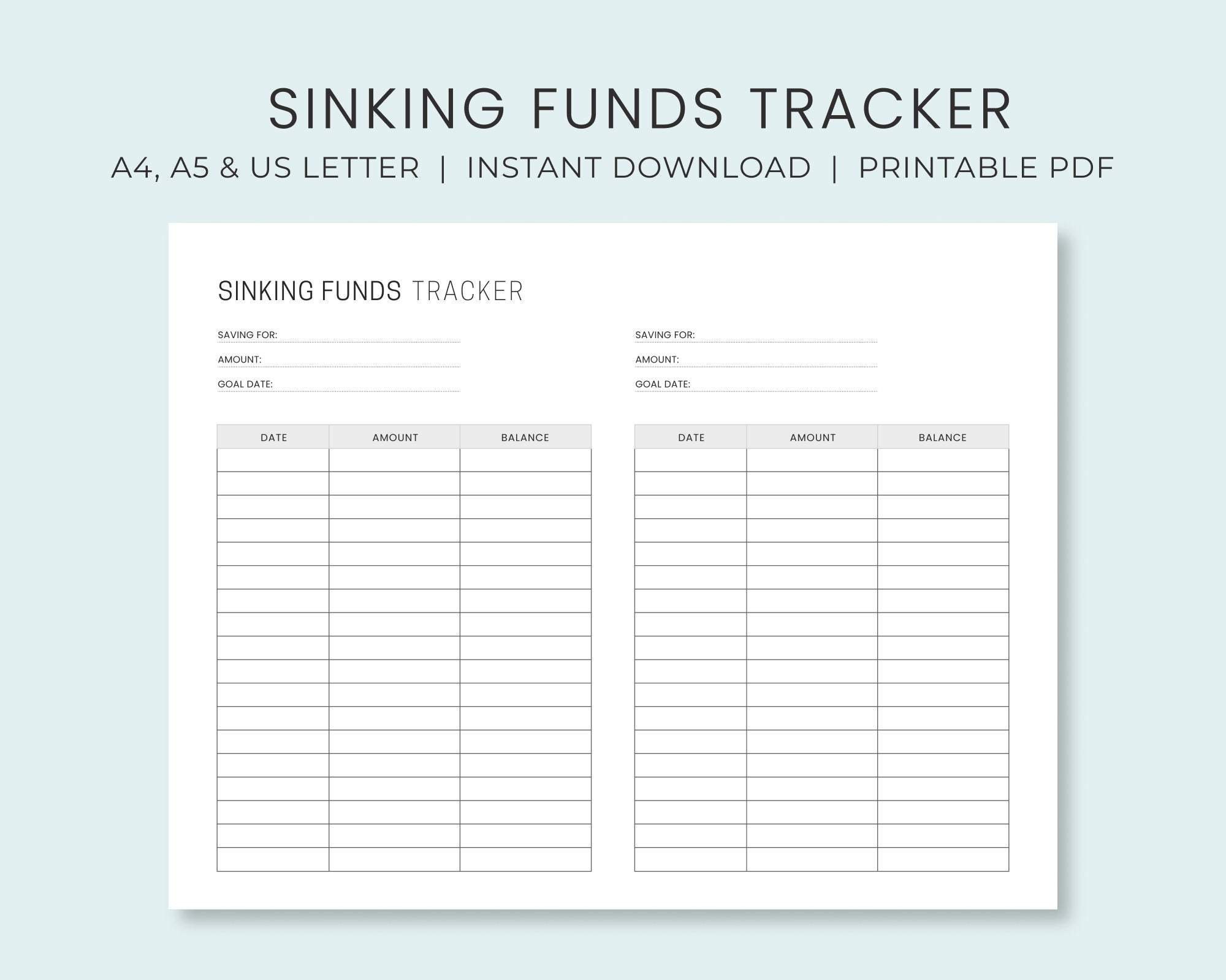 Sinking Funds Tracker Printable Sinking Funds List Savings Tracker Savings Goal A4 A5 US Letter Instant Download Etsy