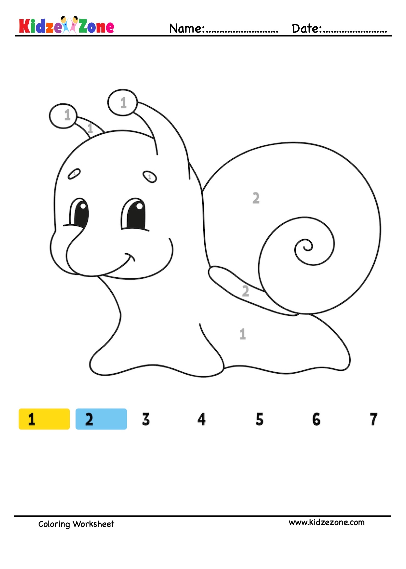 Snail Coloring Fun Worksheet KidzeZone