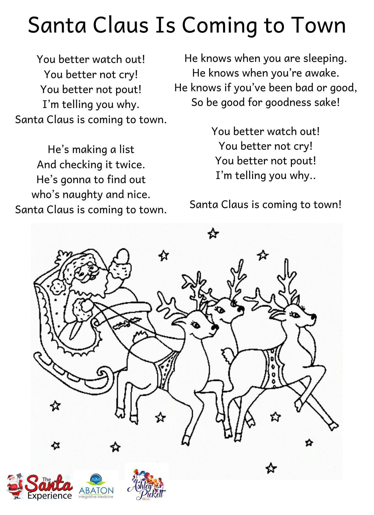 Song Sheets The Santa Claus Experience