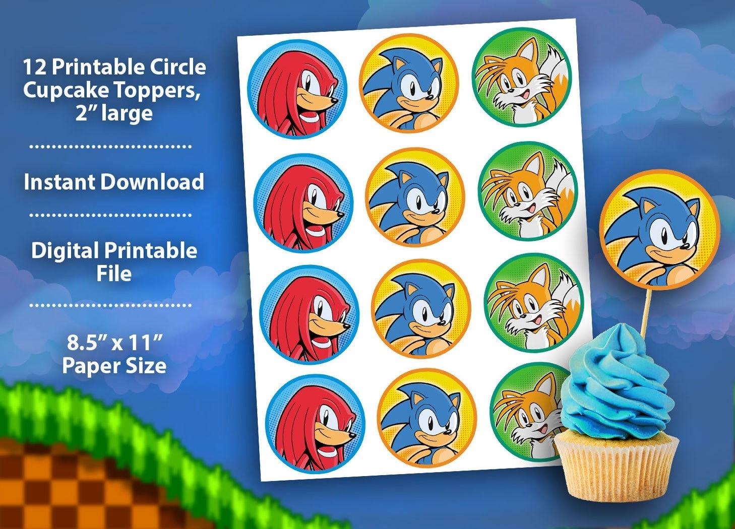 Sonic The Hedgehog Cupcake Topper Digital Printable 2 Inch Circle Toppers For Birthday Party Or Event Digital Template Etsy
