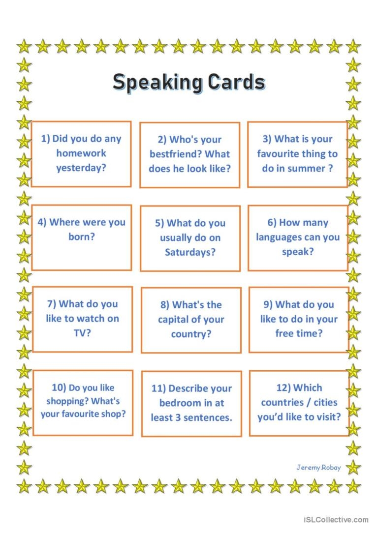 Speaking Cards For Beginners Vocabul English ESL Worksheets Pdf Doc