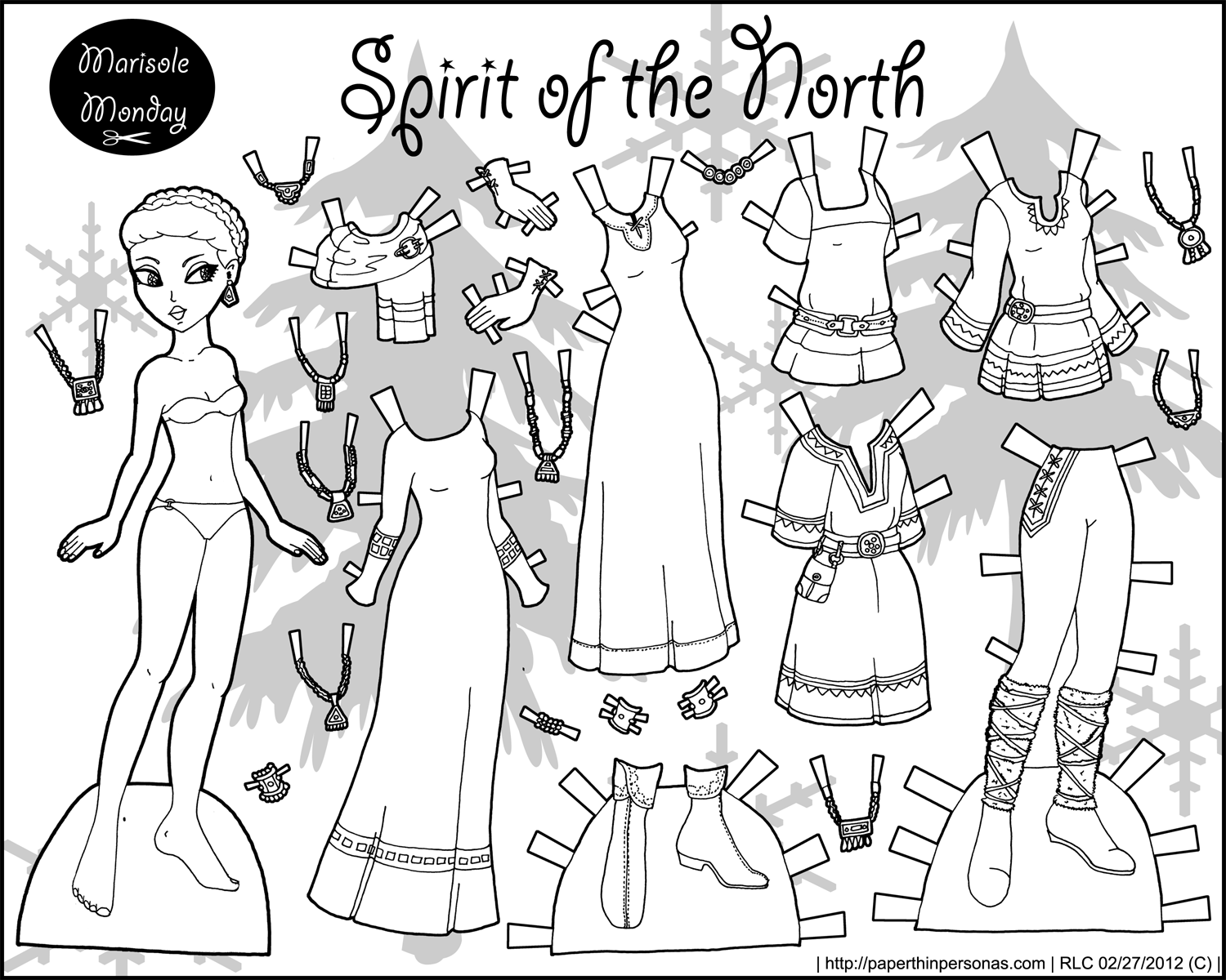 Spirit Of The North Black And White Printable Paper Doll Paper Thin Personas