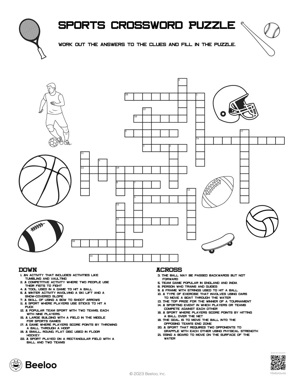 Sports Crossword Puzzle Beeloo Printable Crafts And Activities For Kids