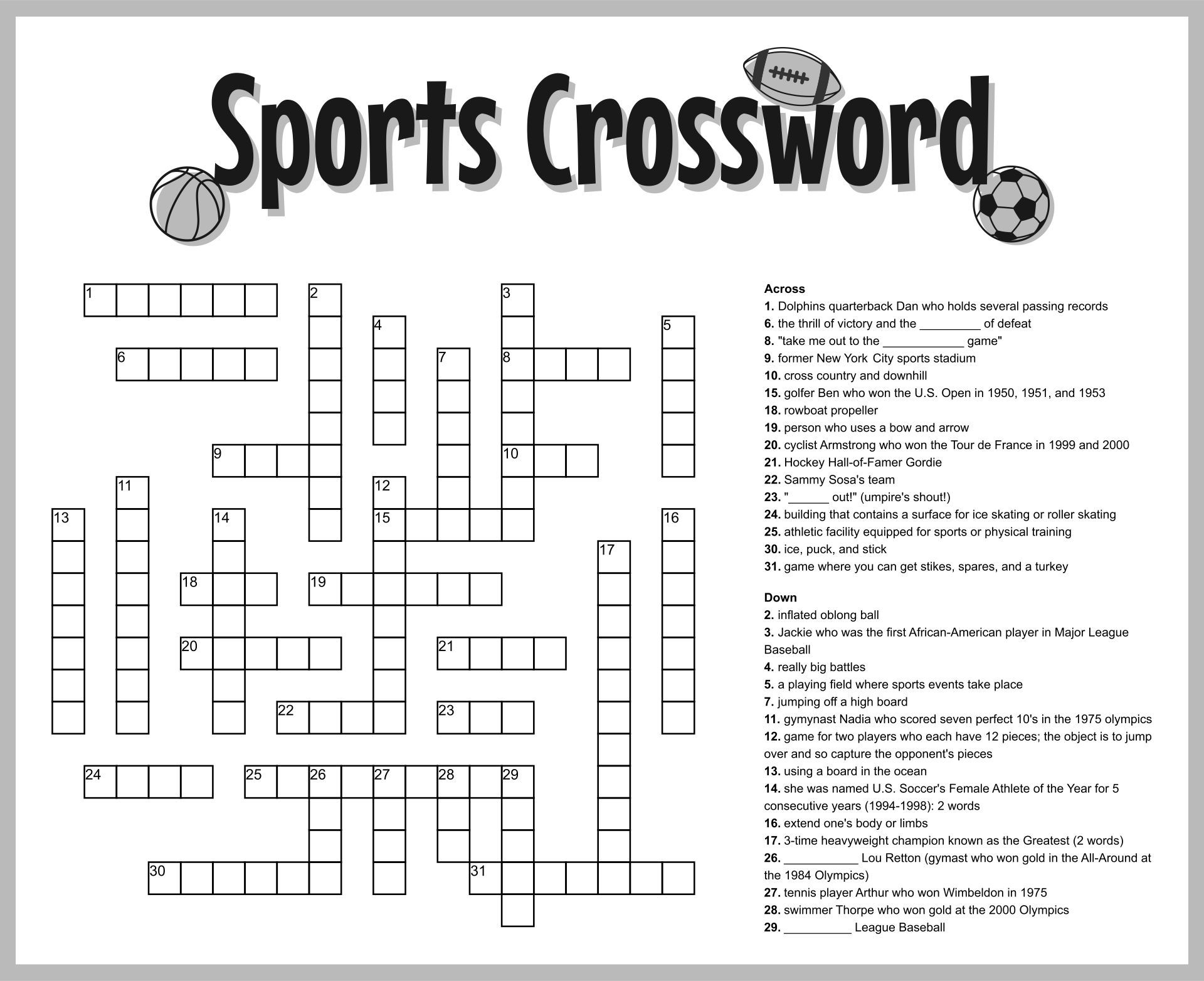 Sporty Nimble Crossword Sports Crossword Crossword Printable Crossword Puzzles