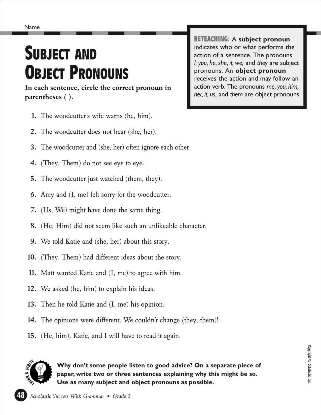 Subject And Object Pronouns Grade 5 Printables Pronoun Worksheets Grammar Worksheets English Grammar Worksheets