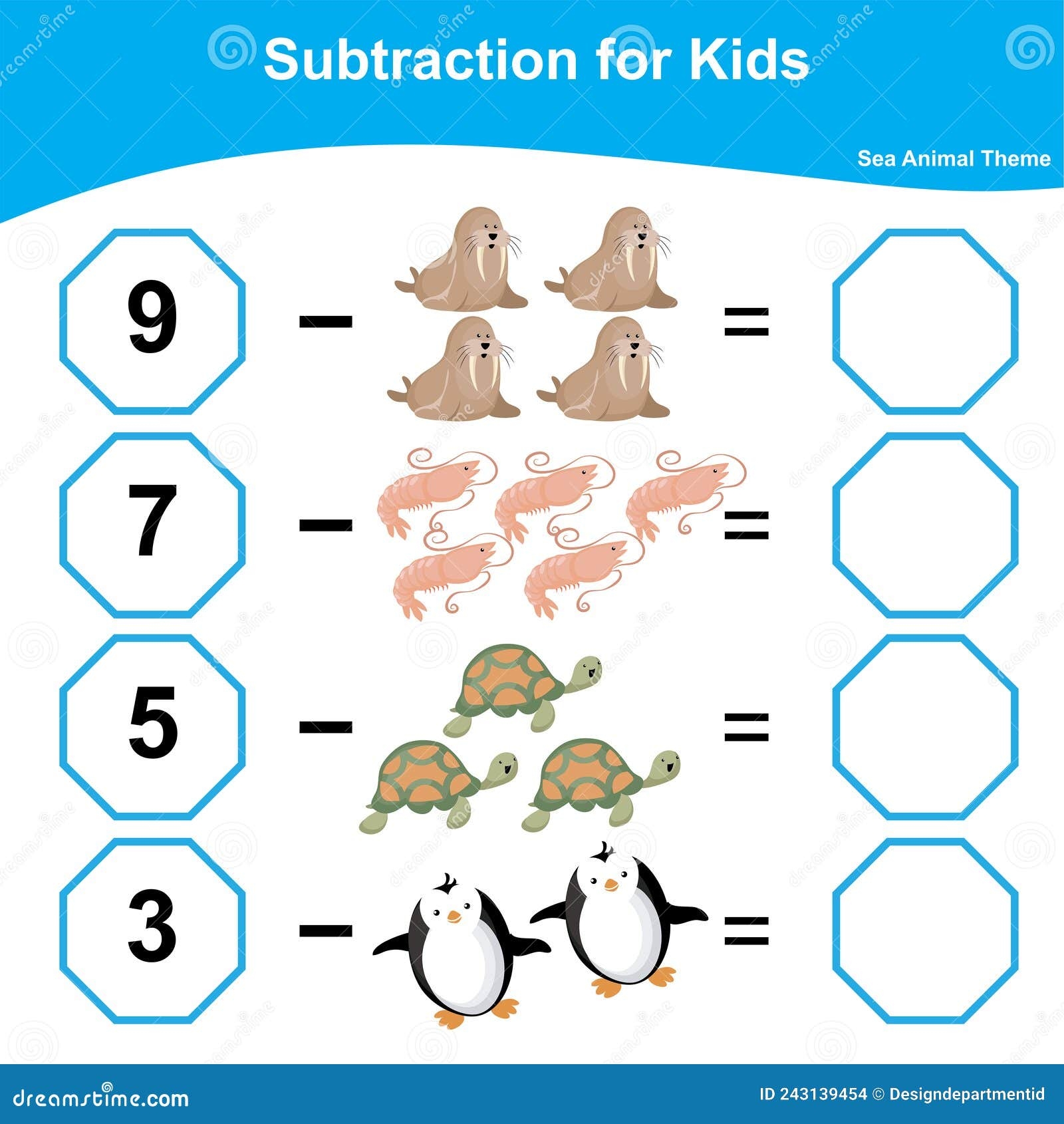 Animal Picture Subtraction Worksheet