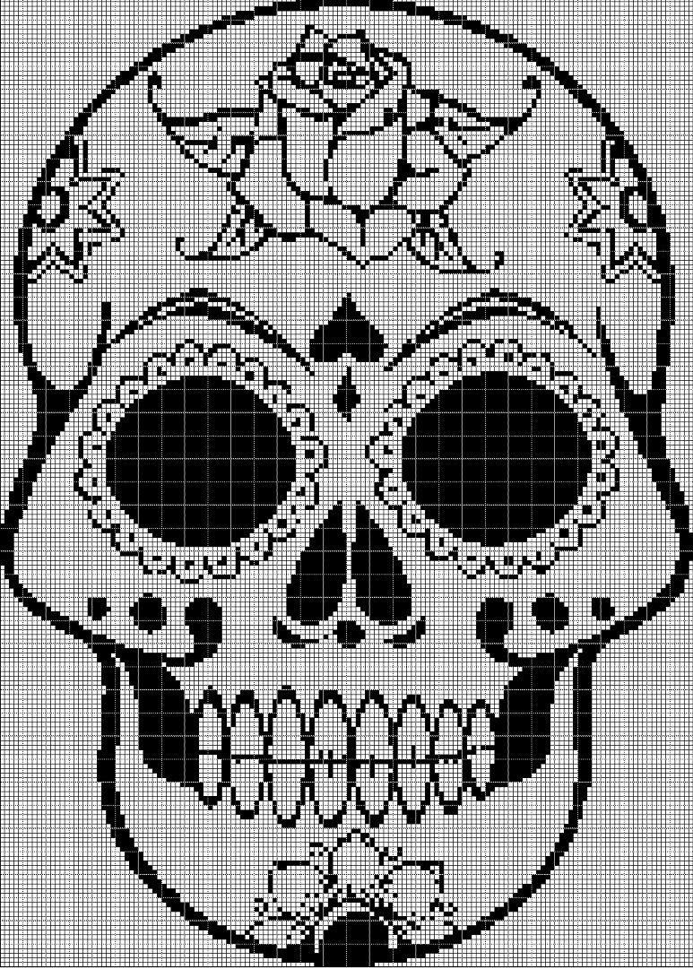 Sugar skull 3 silhouette cross stitch pattern in pdf Cross Stitch Skull Cross Stitch Cross Stitch Quotes