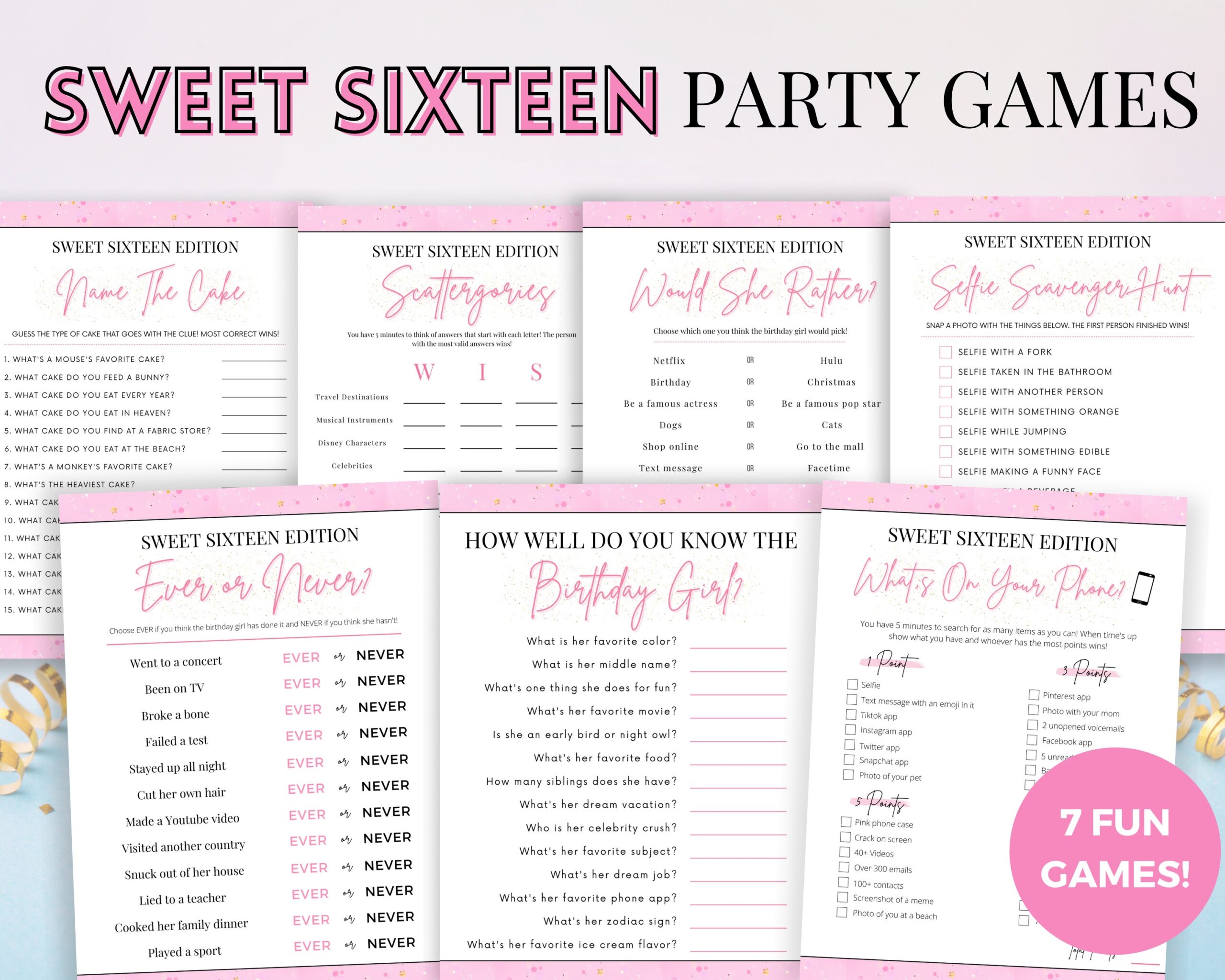 Sweet 16 Games Sweet Sixteen Birthday Games Printable 16th Birthday Games Bundle Teenager Birthday Games Teen Party Games Bundle Etsy