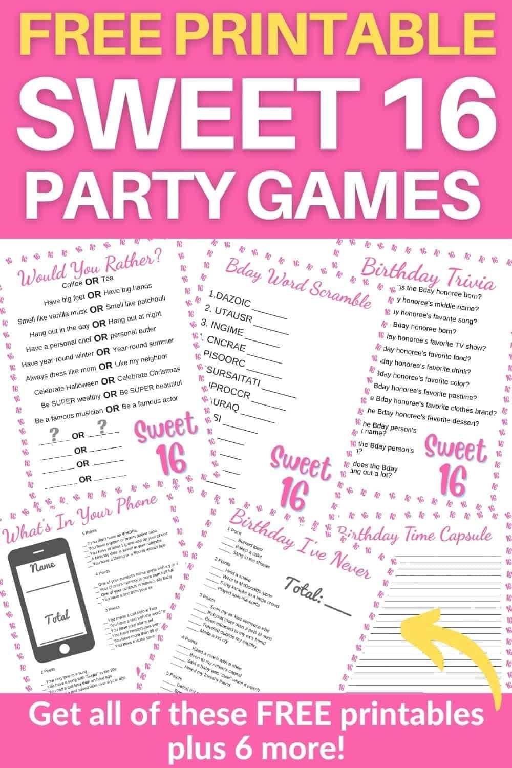 Sweet 16 Party Games Free Printables Sweet 16 Games Sweet 16 Parties Sweet 16 Party Themes