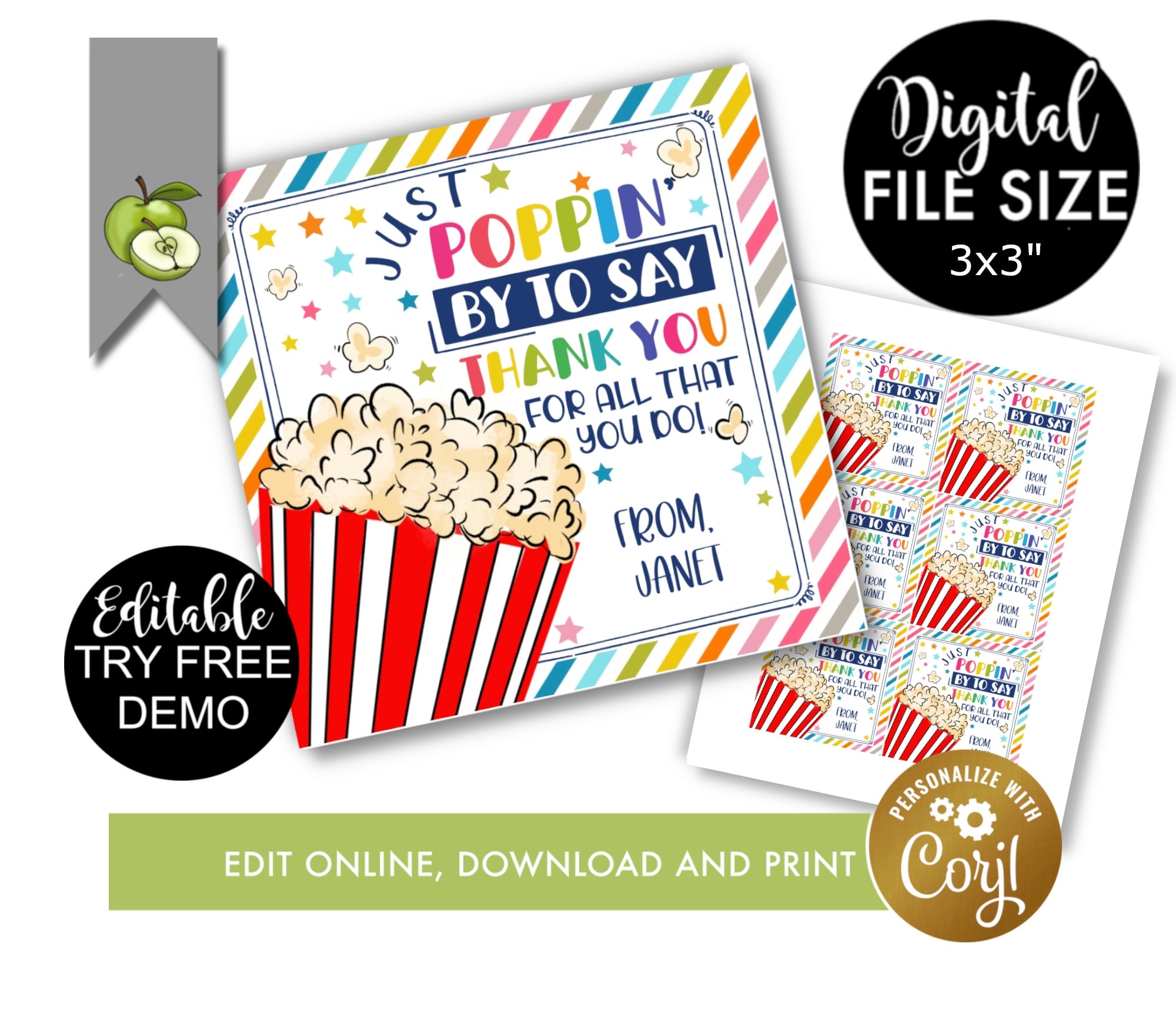 Teacher Popcorn Editable Printable Gift Tag Thanks For Popping By Meet The Parent Teacher Pop Movie Cinema Thank You Open House Etsy