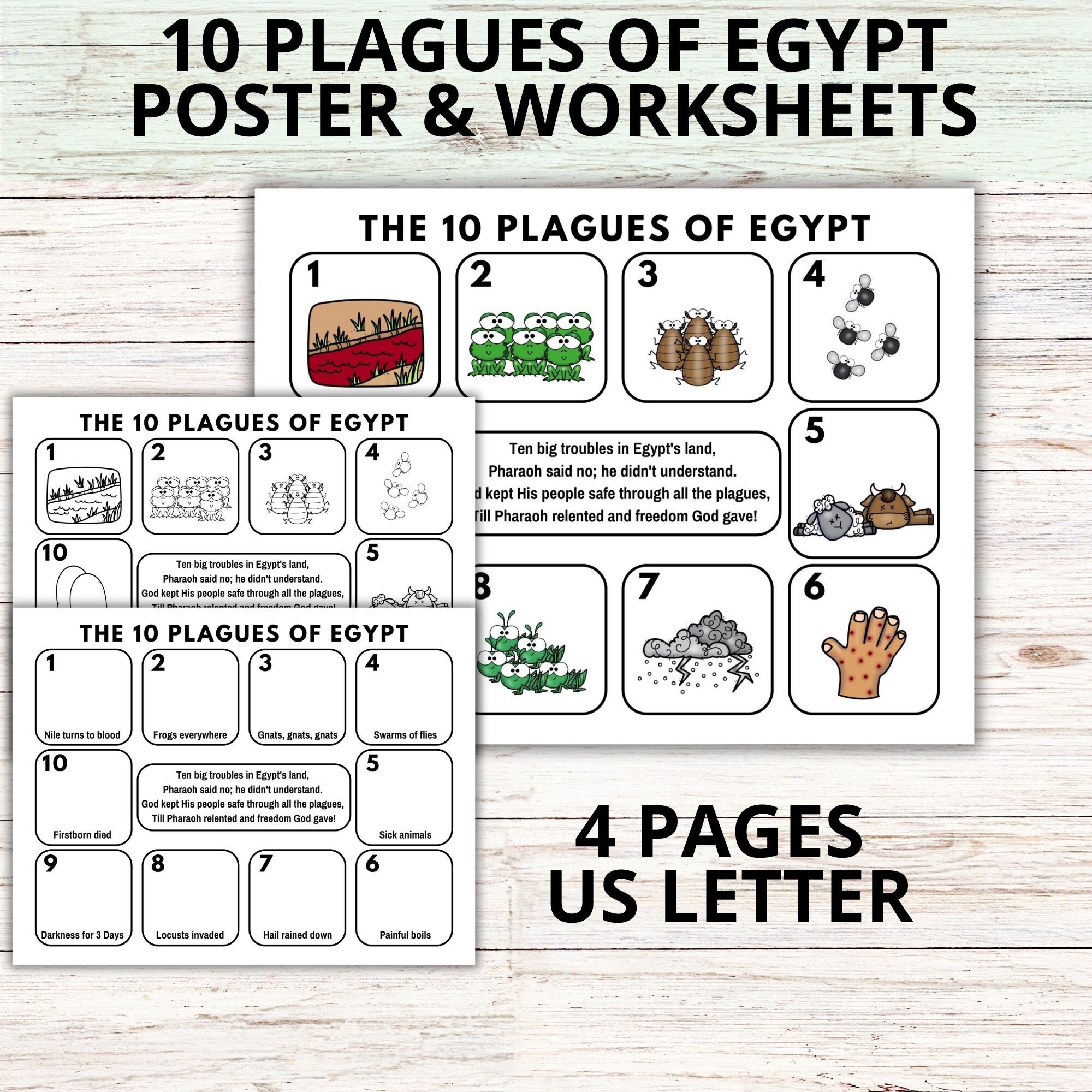 Ten Plagues Of Egypt Bible Activity Sheets Exodus Sunday School Lesson For Kids Printable Plagues Coloring Lesson Activity Plagues Poster Etsy