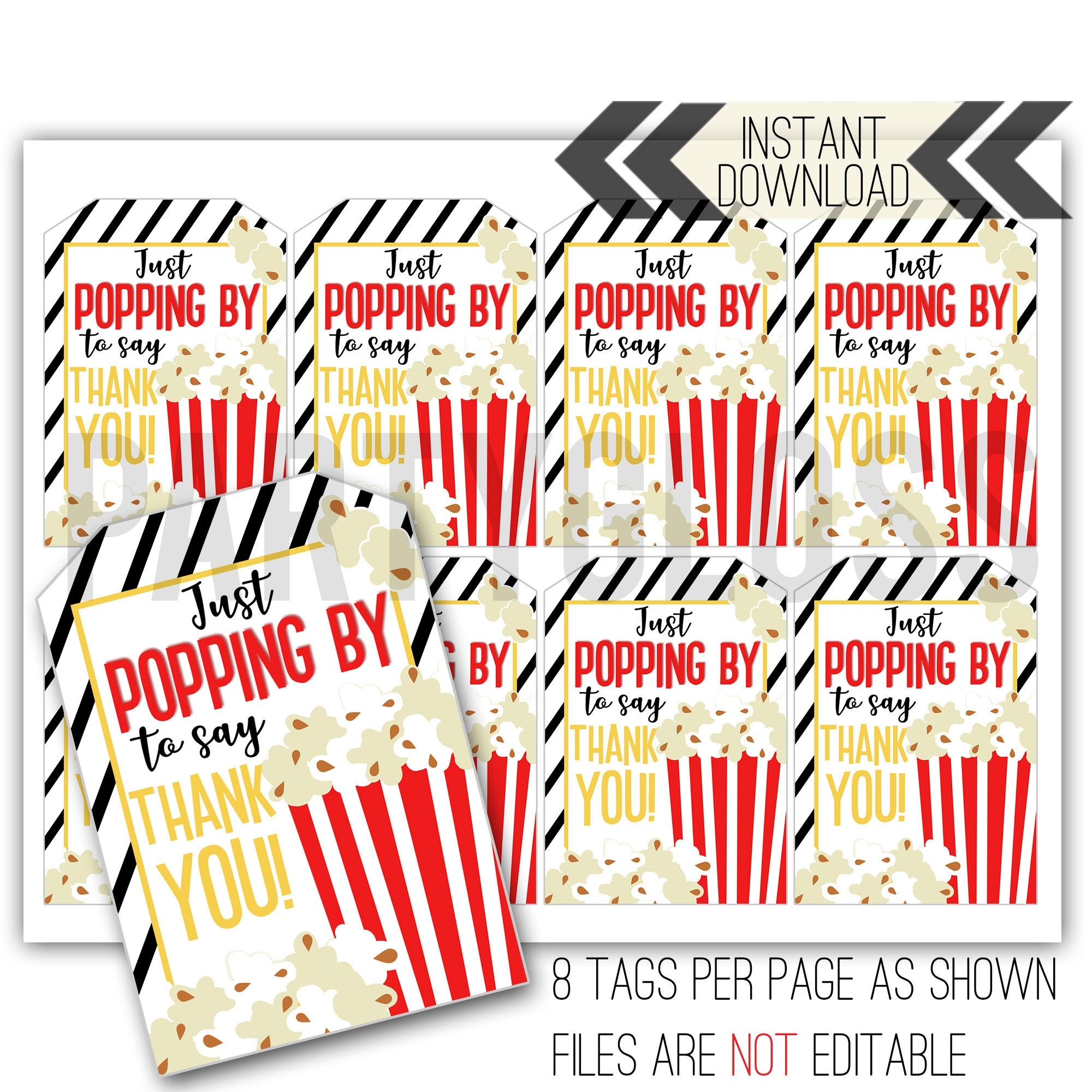 Thank You Popcorn Appreciation Printable Gift Tags Just Popping By Employee Staff Team Client Customer PTA PTO Teacher Real Estate Mortgage Etsy