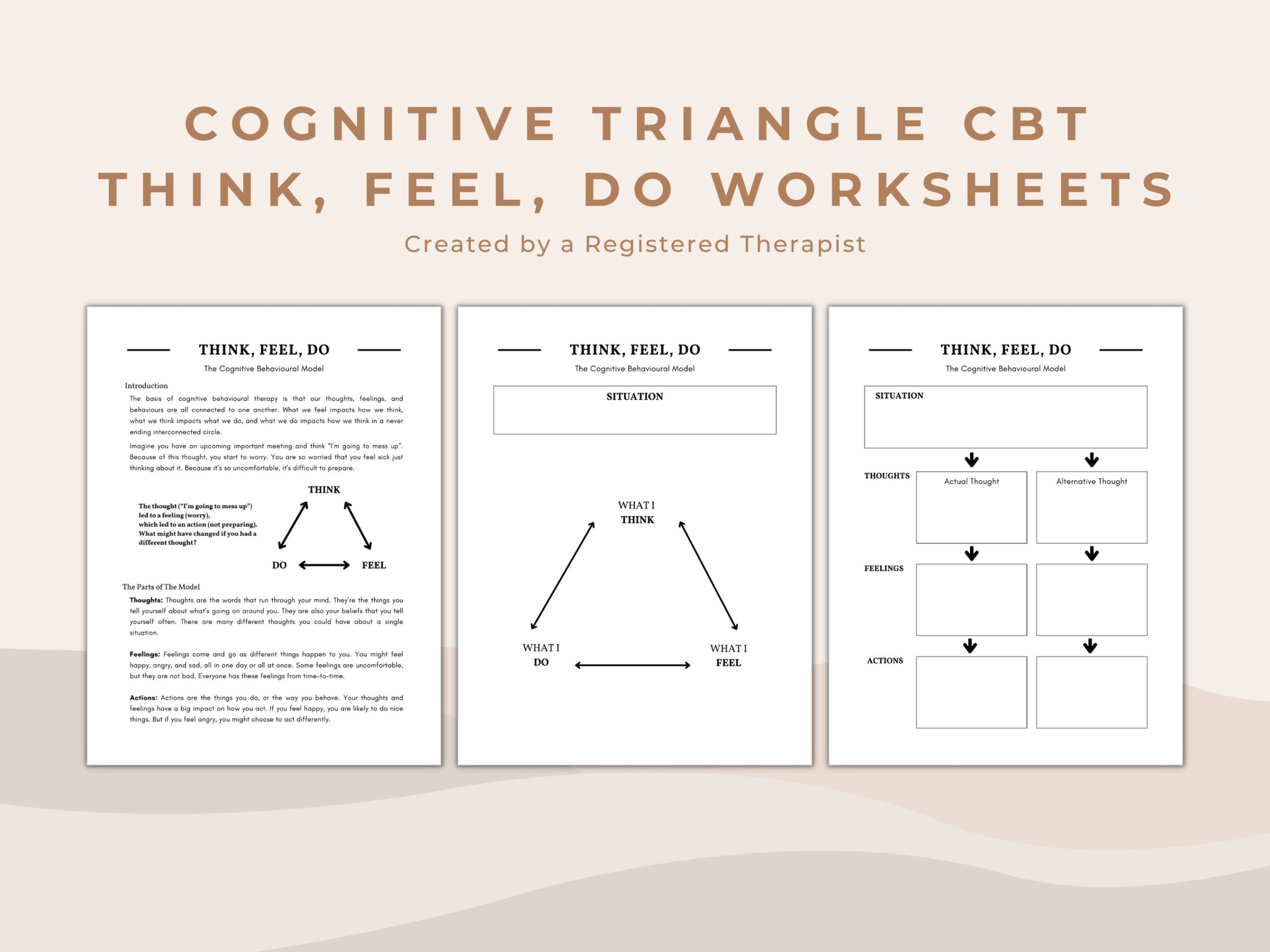 The Cognitive Triangle Cognitive Behavioral Therapy Worksheets And Psychoeducation Bundle For Therapists And Mental Health Counsellors CBT Etsy