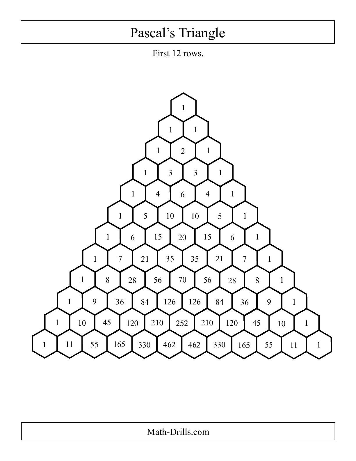 The Pascal s Triangle First 12 Rows A Pascal s Triangle Math Patterns Triangle Worksheet