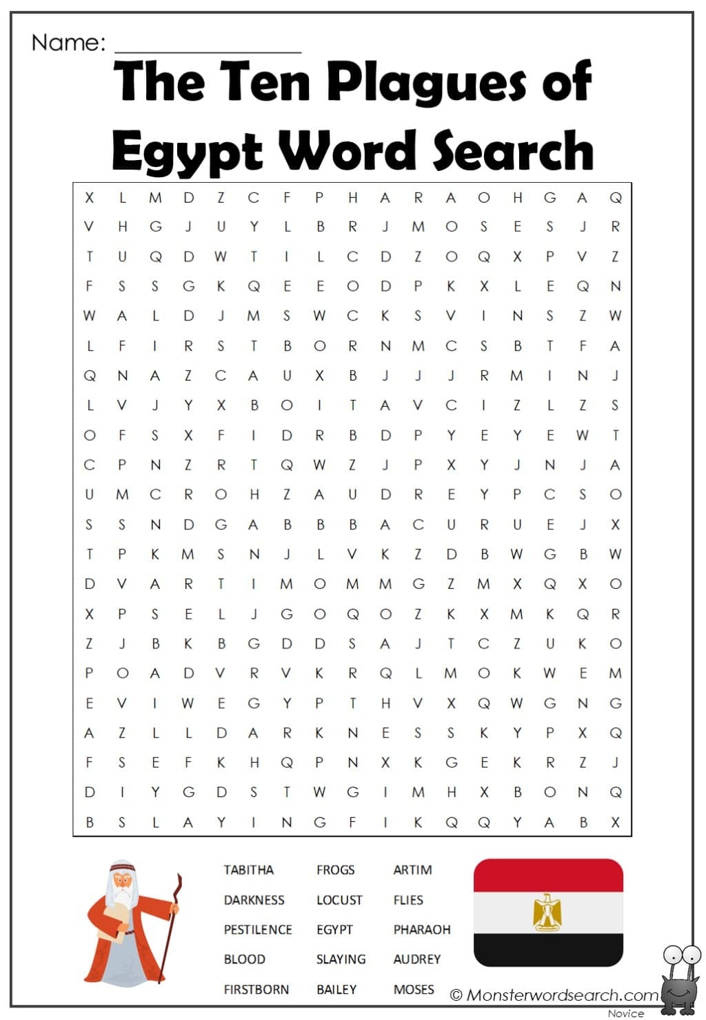 The Ten Plagues Of Egypt Word Search Monster Word Search