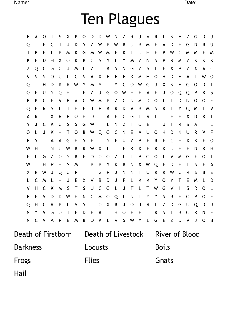 The Ten Plagues Word Search WordMint