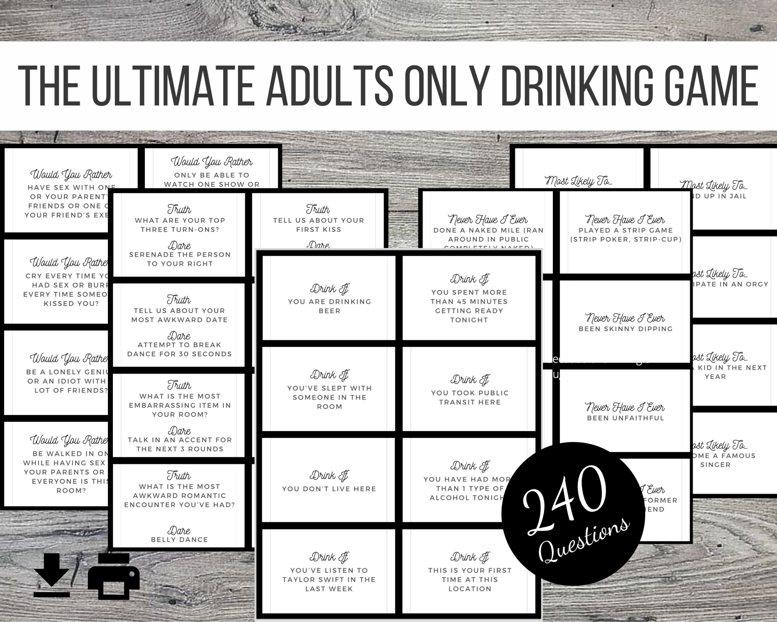 The Ultimate Adults Only Printable Drinking And Party Game 240 Question Cards Etsy Finland