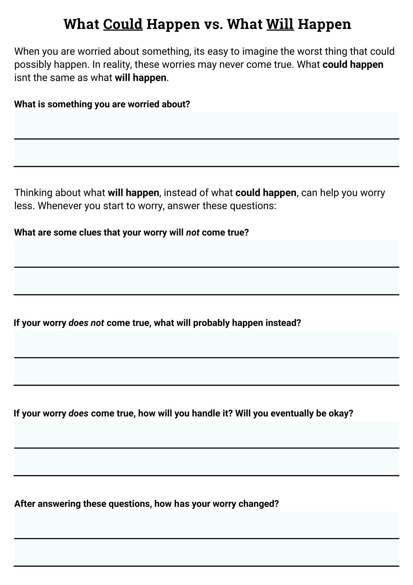 Therapy Worksheets Mentally Fit Pro Worksheets Library