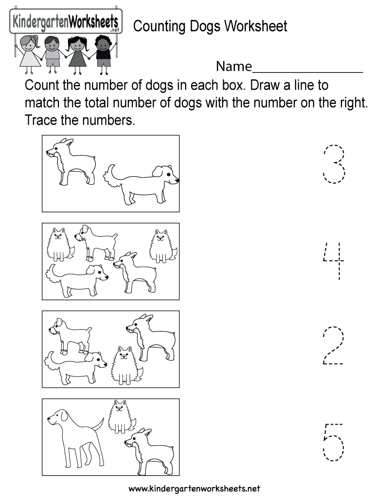 This Is A Dog Counting Worksheet For Preschoolers Or Kindergarteners Kid Counting Worksheets For Kindergarten Counting Worksheets Kindergarten Math Worksheets