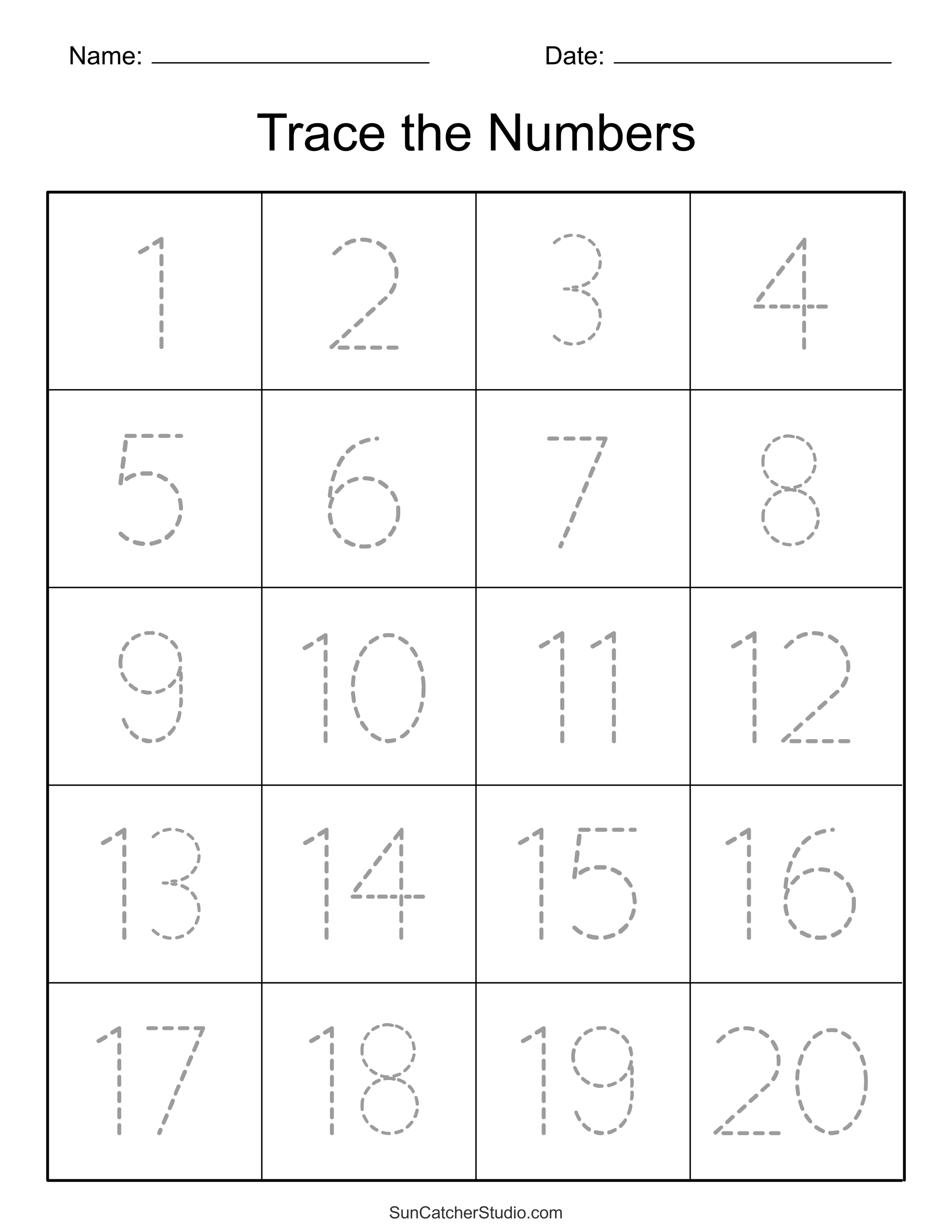 Tracing Numbers Free Printable Practice PDF Worksheets DIY Projects Patterns Monograms Designs Templates