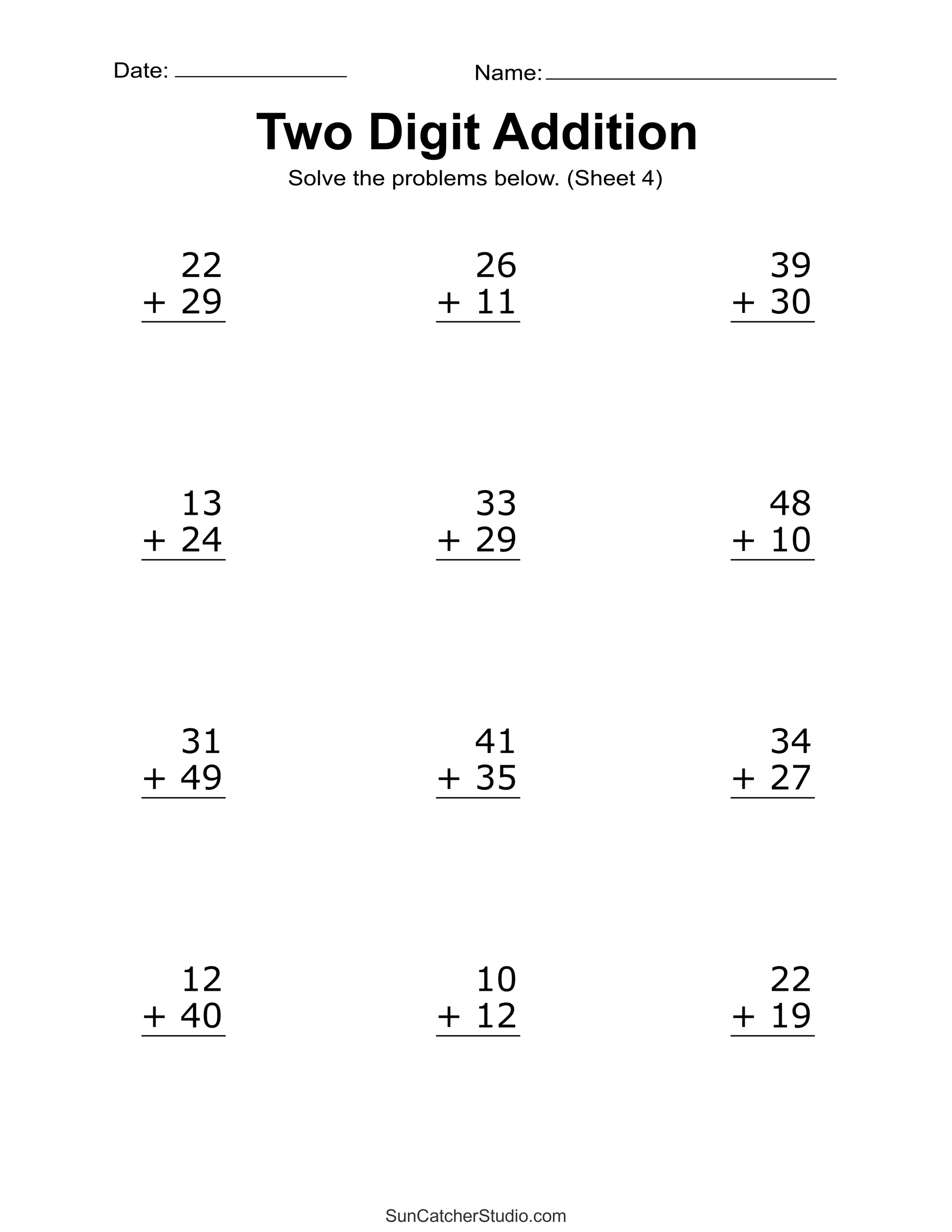 Two Digit Addition Worksheets Printable 2 Digit Problems DIY Projects Patterns Monograms Designs Templates