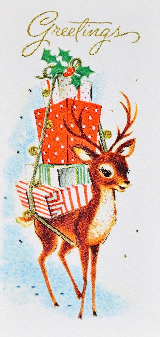 Vintage Reindeer Vintage Christmas Card Retro Christmas Card Christmas Card Art Vintage Christmas Cards Christmas Art