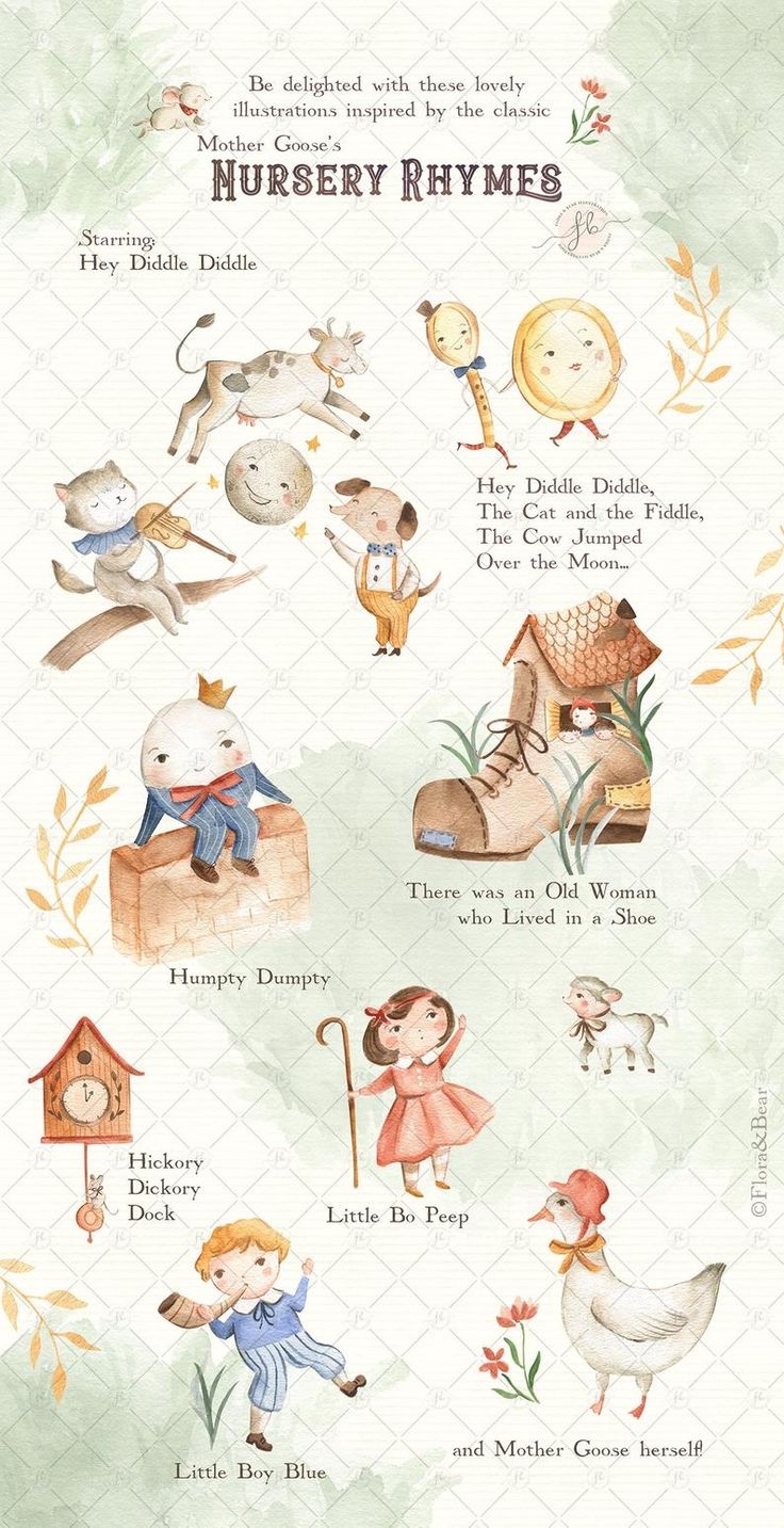 Watercolor Clipart Mother Goose Nursery Rhymes Digital Download Printable Etsy Old Nursery Rhymes Nursery Rhyme Art Nursery Rhymes Poems