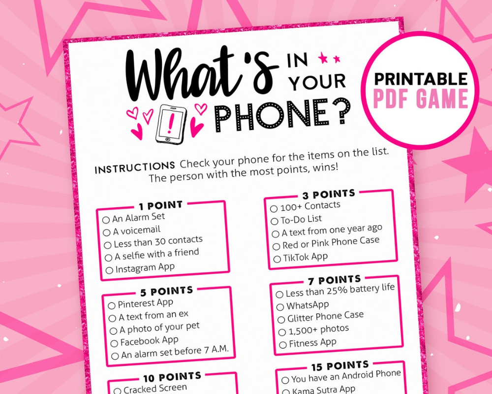 What s In Your Phone Fun Ladies Night Games Girls Night Games Hen Party Printable Games Bachelorette Game Includes Free Bingo Etsy Ladies Night Games Girls Night Games Girls Night Out Games