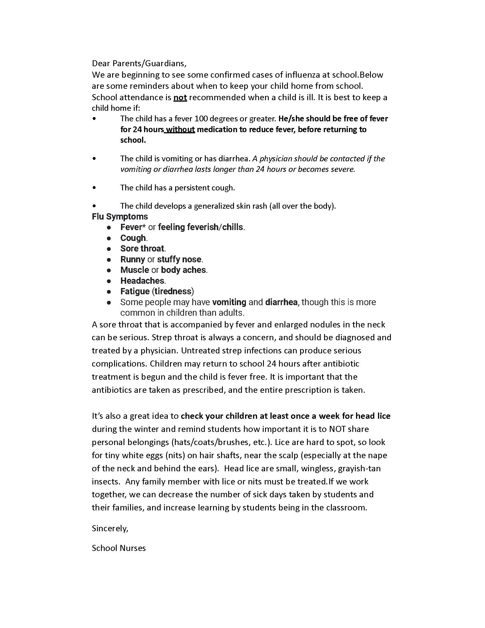 Winter Illness And Head Lice Letter To Parents Crawford County R 1 School District