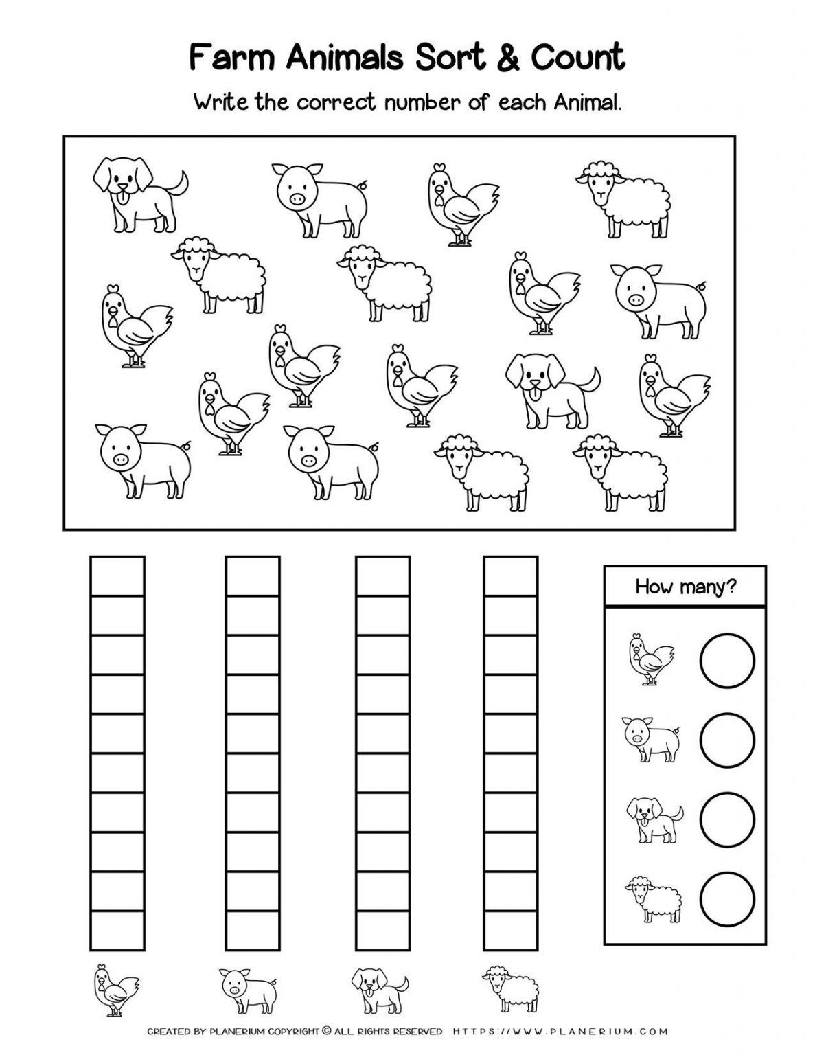 Worksheet Count And Match Farm Animals 9C5 Animal Worksheets Math Worksheets Preschool Worksheets